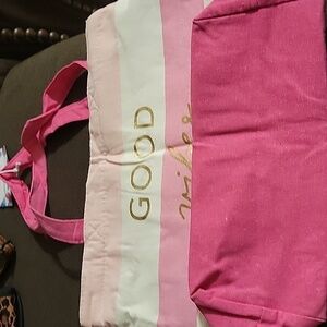 Cupcakes and Cartwheels Good Vibes Only Pink & White  Thermal Lunch Tote